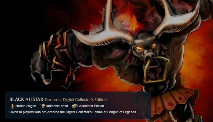 Black Alistar Rare Skin League of Legends